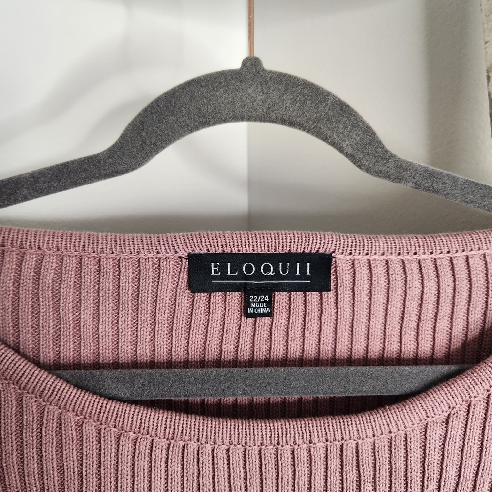 Eloquii sweater NWT womens size 22/24 pink Mauve ribbed cropped knit wide sleeve - Picture 2 of 6